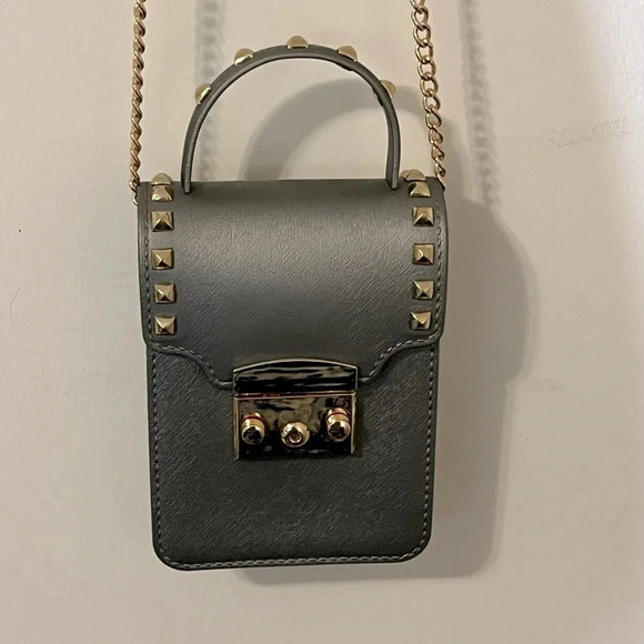 Handbags - Grey crossbody with gold studs gives a sassy stylish look for a night out
